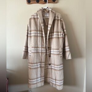 Old Navy Relaxed Plaid Soft-Brushed Cream Overcoat size XL